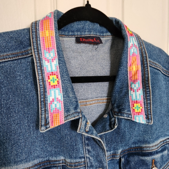 Vintage Jean Vest from Denim&Co with Geometric Patterened Ribbon Embellishments - Picture 2 of 6